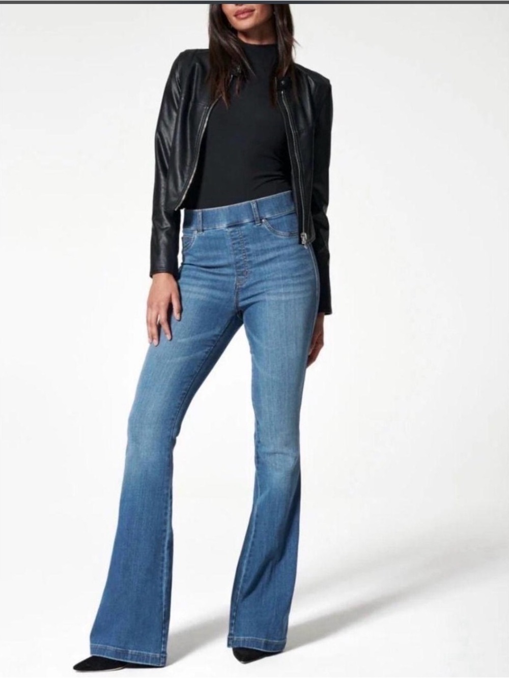 SPANX Blue High-Rise Wide Leg Jeans